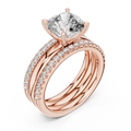 Rose gold cushion cut lab grown diamond bridal set, side view