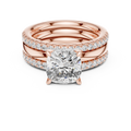 Rose gold cushion cut lab grown diamond bridal set, angled view