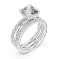 White gold cushion cut lab grown diamond bridal set, side view