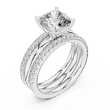 White gold cushion cut lab grown diamond bridal set, side view