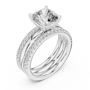 White gold cushion cut lab grown diamond bridal set, side view