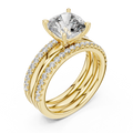 Yellow gold cushion cut lab grown diamond bridal set, side view