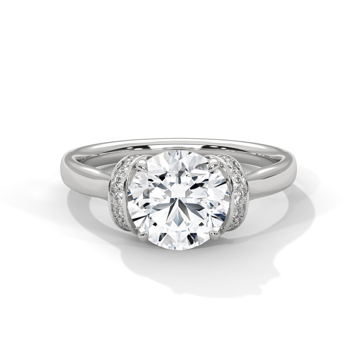 2 Carat Round Cut Lab Created Diamond Ribbon Accent Solitaire Engagement Ring – Side View | Luzora Jewels