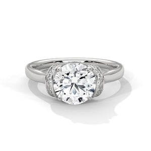 2 Carat Round Cut Lab Created Diamond Ribbon Accent Solitaire Engagement Ring – Side View | Luzora Jewels