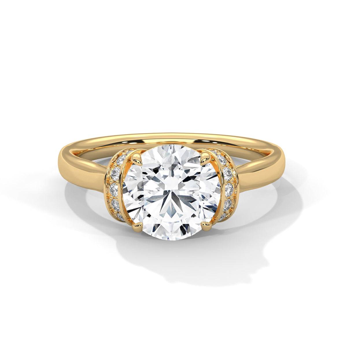 2 Carat Round Cut Lab Grown Diamond Ring for Women – Ribbon Accent Solitaire Close-Up | Luzora Jewels