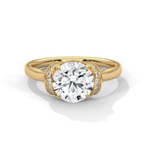 2 Carat Round Cut Lab Grown Diamond Ring for Women – Ribbon Accent Solitaire Close-Up | Luzora Jewels