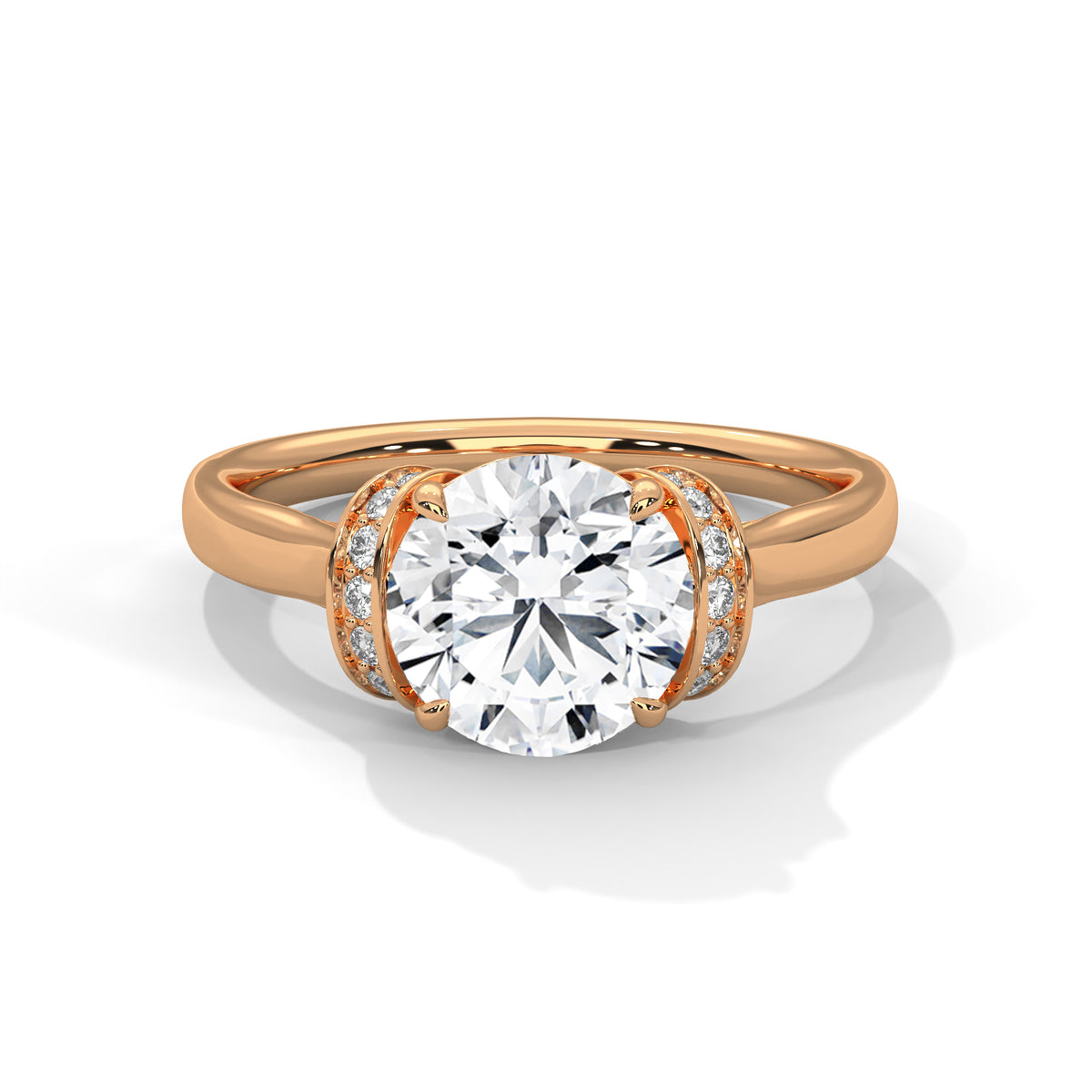 2 Carat Round Cut Lab Grown Diamond Engagement Ring on Hand – Ribbon Accent Solitaire | Luzora Jewels