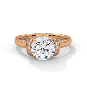 2 Carat Round Cut Lab Grown Diamond Engagement Ring on Hand – Ribbon Accent Solitaire | Luzora Jewels