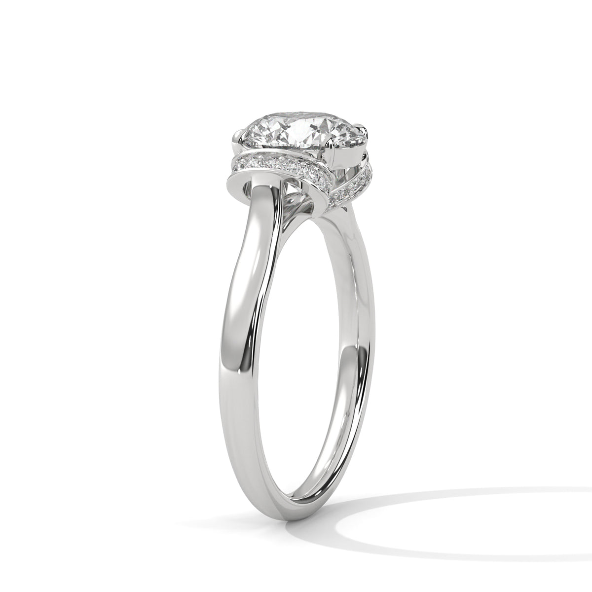 2 Carat Round Cut Lab Grown Diamond Engagement Ring in Rose Gold – Ribbon Accent Solitaire | Luzora Jewels
