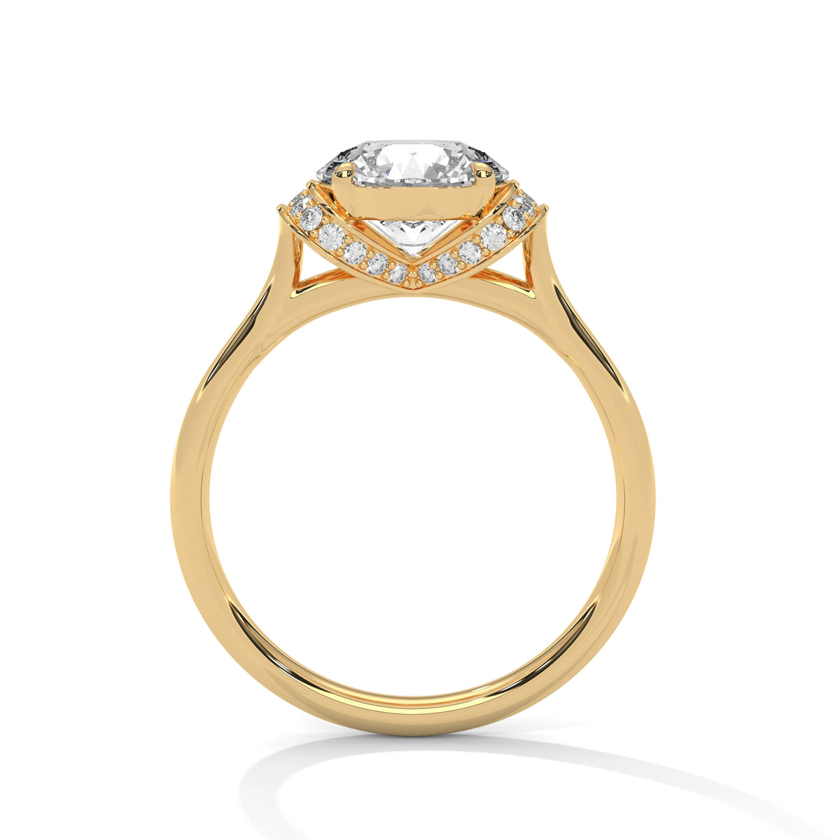 2 Carat Round Cut Lab Grown Diamond Engagement Ring in Yellow Gold – Ribbon Accent Solitaire | Luzora Jewels