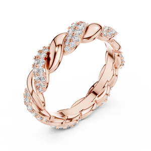 Rose gold round twist lab grown diamond eternity band, side view