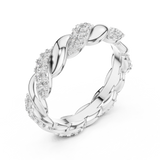 White gold round twist lab grown diamond eternity band, side view