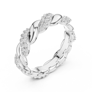 White gold round twist lab grown diamond eternity band, side view