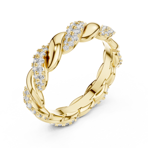 Yellow gold round twist lab grown diamond eternity band, side view