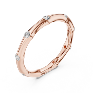 Rose gold round station lab grown diamond wedding band, side view
