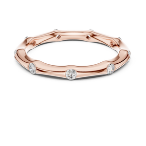 Rose gold round station lab grown diamond wedding band, angled view