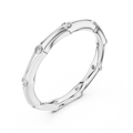 White gold round station lab grown diamond wedding band, side view