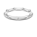 White gold round station lab grown diamond wedding band, angled view