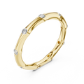 Yellow gold round station lab grown diamond wedding band, side view