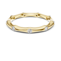 Yellow gold round station lab grown diamond wedding band, angled view
