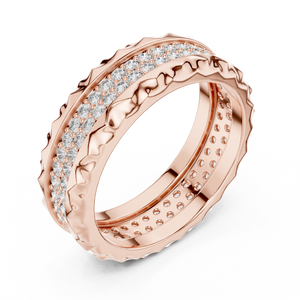 Rose gold round two-row lab grown diamond eternity band, side view