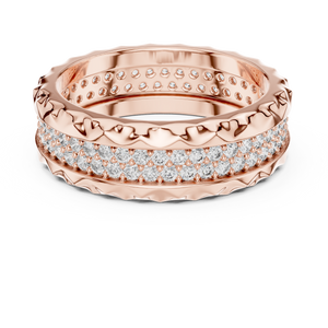 Rose gold round two-row lab grown diamond eternity band, angled view