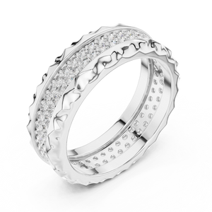 White gold round two-row lab grown diamond eternity band, side view