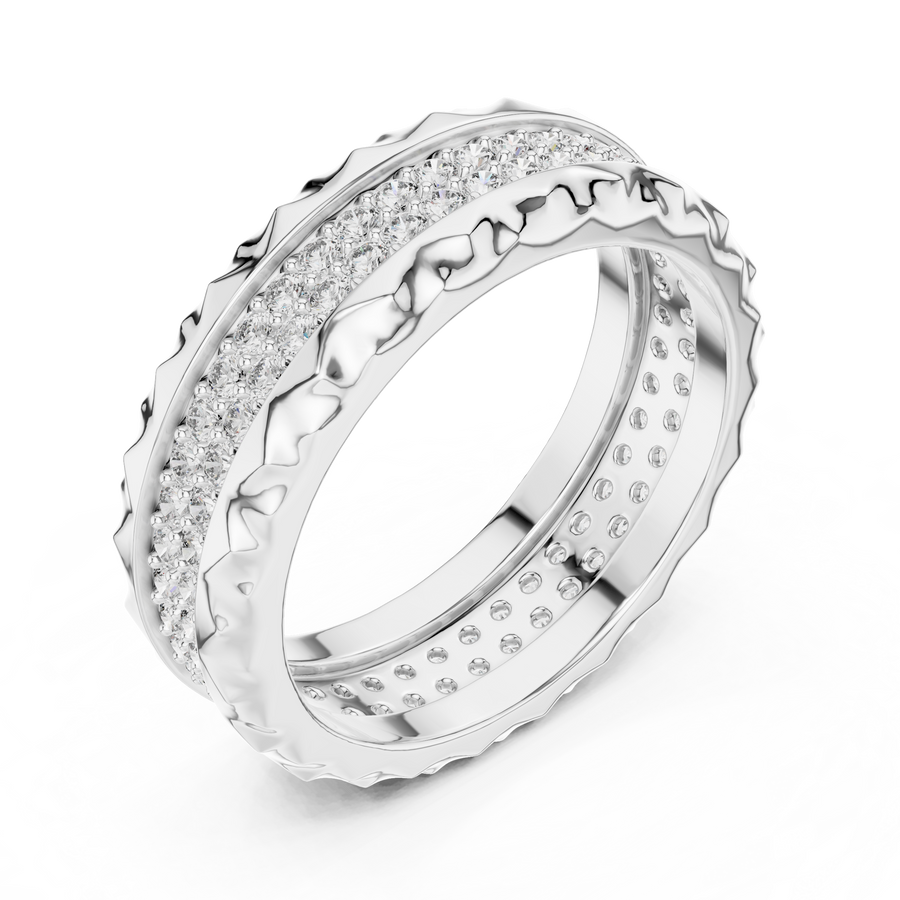White gold round two-row lab grown diamond eternity band, side view