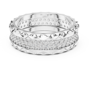 White gold round two-row lab grown diamond eternity band, angled view