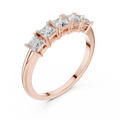 Rose gold princess cut five stone lab grown diamond anniversary ring, side view