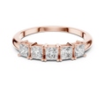 Rose gold princess cut five stone lab grown diamond anniversary ring, angled view