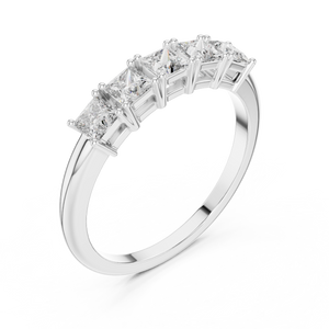 White gold princess cut five stone lab grown diamond anniversary ring, side view