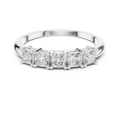 White gold princess cut five stone lab grown diamond anniversary ring, angled view