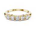 Yellow gold princess cut five stone lab grown diamond anniversary ring, angled view