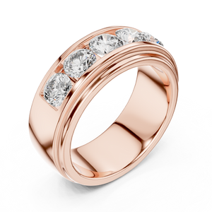 Rose gold round lab grown diamond men's wedding band, side view