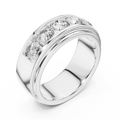 White gold round lab grown diamond men's wedding band, side view