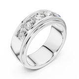 White gold round lab grown diamond men's wedding band, side view