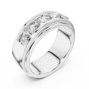 White gold round lab grown diamond men's wedding band, side view