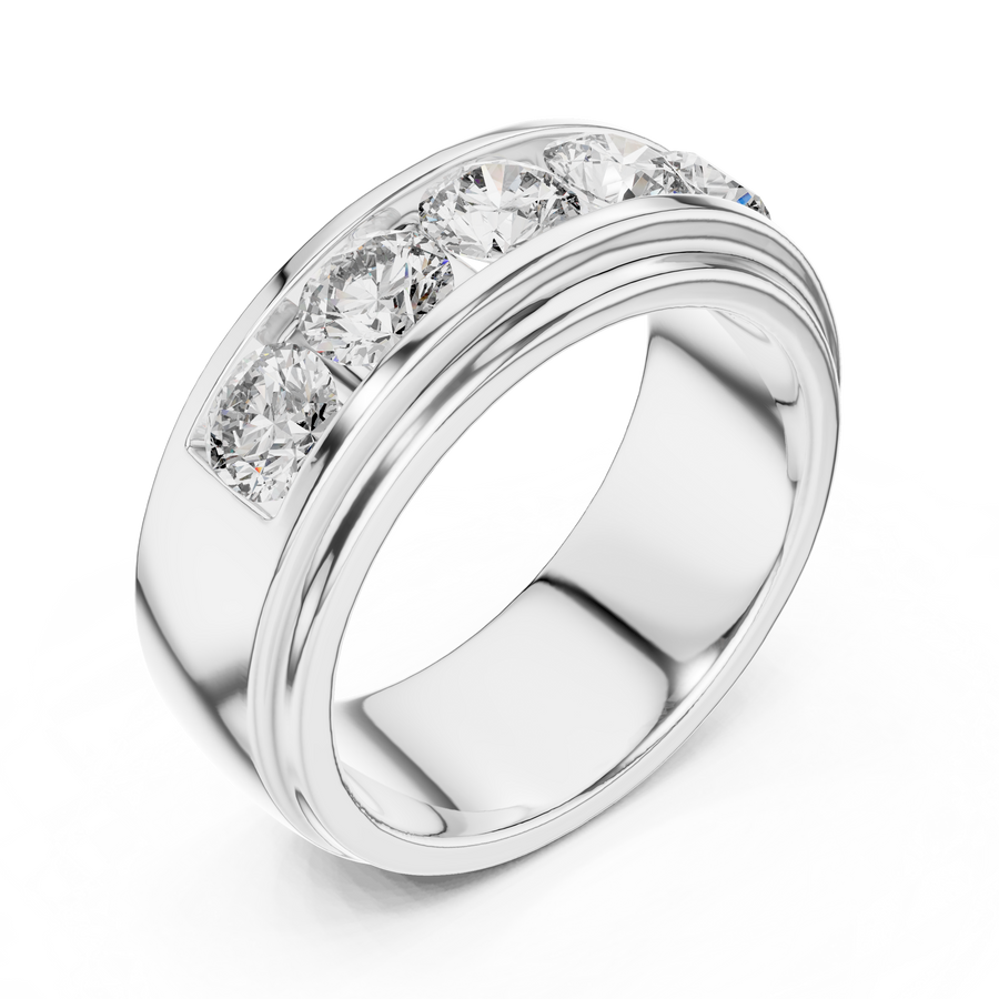 White gold round lab grown diamond men's wedding band, side view