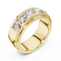 Yellow gold round lab grown diamond men's wedding band, side view