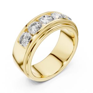 Yellow gold round lab grown diamond men's wedding band, side view