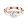 Rose gold round solitaire lab grown diamond engagement ring, angled view