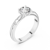 White gold round solitaire lab grown diamond engagement ring, side view