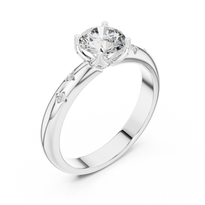 White gold round solitaire lab grown diamond engagement ring, side view