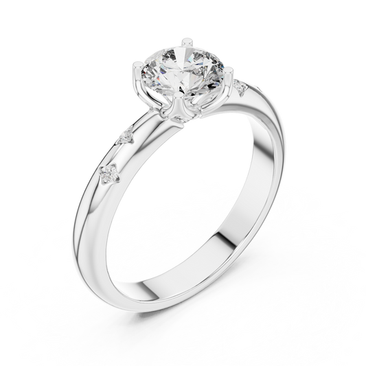 White gold round solitaire lab grown diamond engagement ring, side view