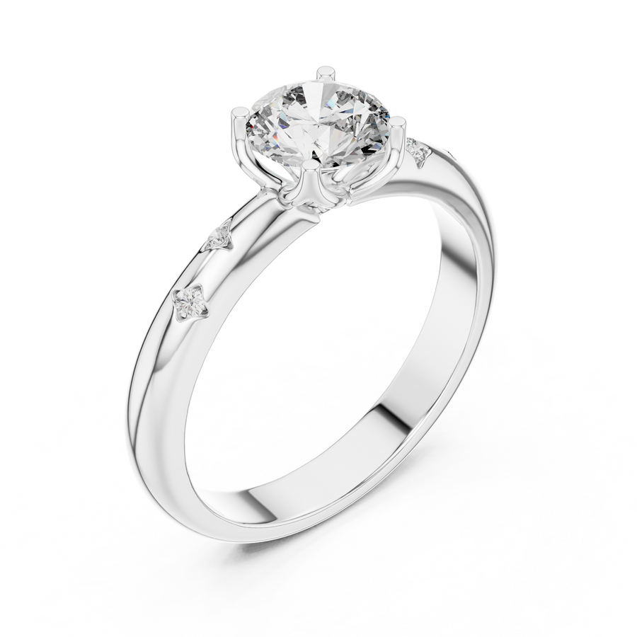 White gold round solitaire lab grown diamond engagement ring, side view