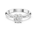 White gold round solitaire lab grown diamond engagement ring, angled view