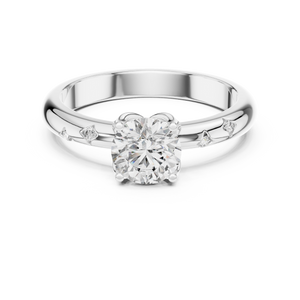 White gold round solitaire lab grown diamond engagement ring, angled view