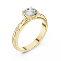 Yellow gold round solitaire lab grown diamond engagement ring, side view