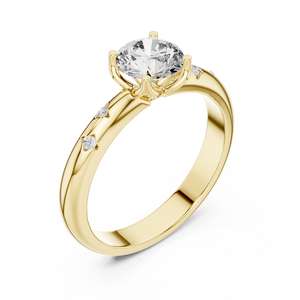 Yellow gold round solitaire lab grown diamond engagement ring, side view